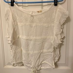 white ruffle top